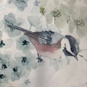 Living Quarters Chickadee Table Runner Watercolor Floral White Blue 15" x 36"
